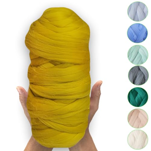 MeriWoolArt® 100% XXL Merino Wolle – 19 Micron Weiche, Dicke Wolle – Filzwolle für Trockenfilzen, Nassfilzen – DIY Decke, Baby Wolle, Armstricken – Flauschige Wolle für Stricken & Häkeln von MERIWOOLART