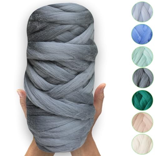 MeriWoolArt® 100% XXL Merino Wolle – 19 Micron Weiche, Dicke Wolle – Filzwolle für Trockenfilzen, Nassfilzen – DIY Decke, Baby Wolle, Armstricken – Flauschige Wolle für Stricken & Häkeln von MERIWOOLART