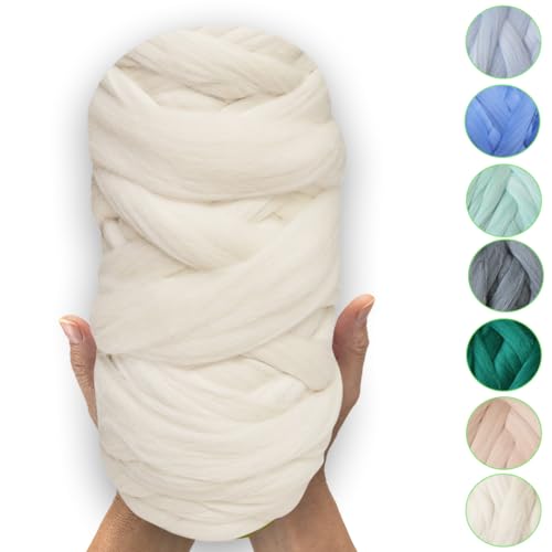 MeriWoolArt® 100% XXL Merino Wolle – 19 Micron Weiche, Dicke Wolle – Filzwolle für Trockenfilzen, Nassfilzen – DIY Decke, Baby Wolle, Armstricken – Flauschige Wolle für Stricken & Häkeln von MERIWOOLART