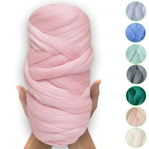 MeriWoolArt® 100% XXL Merino Wolle – 19 Micron Weiche, Dicke Wolle – Filzwolle für Trockenfilzen, Nassfilzen – DIY Decke, Baby Wolle, Armstricken – Flauschige Wolle für Stricken & Häkeln von MERIWOOLART