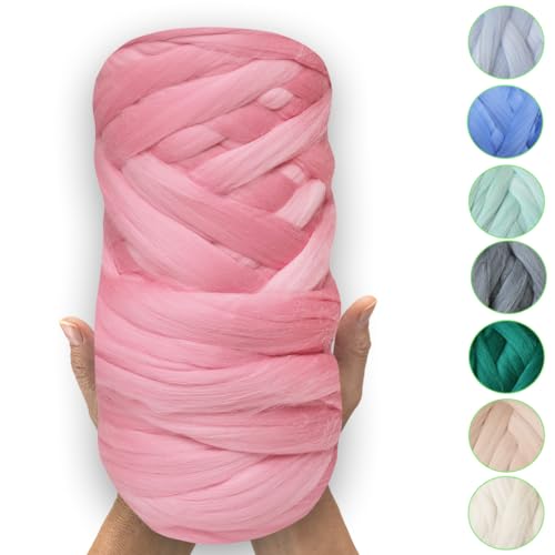 MeriWoolArt® 100% XXL Merino Wolle – 19 Micron Weiche, Dicke Wolle – Filzwolle für Trockenfilzen, Nassfilzen – DIY Decke, Baby Wolle, Armstricken – Flauschige Wolle für Stricken & Häkeln von MERIWOOLART