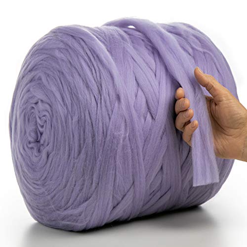 MeriWoolArt® 100% XXL Merino Wolle Garn 2 cm Dicke Wolle Garn, Filzwolle Trockenfilzen Nassfilzen, DIY Klobiges Wolle Garn Decke, Decke Baby Wolle, Arm Stricken Decke Garn (Lavendel, 100 g) von MERIWOOLART