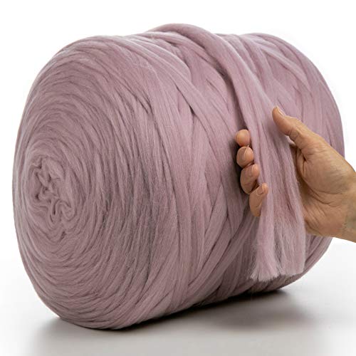 MeriWoolArt® 100% XXL Merino Wolle Garn 2 cm Dicke Wolle Garn, Filzwolle Trockenfilzen Nassfilzen, DIY Wolle Garn Decke, Decke Baby Wolle, Arm Stricken Decke Garn (Puderrosa, 3 kg) von MERIWOOLART