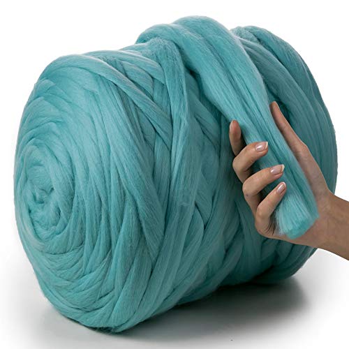 MeriWoolArt® 100% XXL Merino Wolle Garn 4-5 cm Dicke Wolle Garn, Filzwolle Trockenfilzen Nassfilzen, DIY Klobiges Wolle Garn Decke, Decke Baby Wolle, Arm Stricken Decke Garn Azurblau, 500g von MERIWOOLART