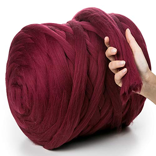 MeriWoolArt® 100% XXL Merino Wolle Garn 4-5 cm Dicke Wolle Garn, Filzwolle Trockenfilzen Nassfilzen, DIY Klobiges Wolle Garn Decke, Decke Baby Wolle, Arm Stricken Decke Garn Burgunderrot, 250g von MERIWOOLART