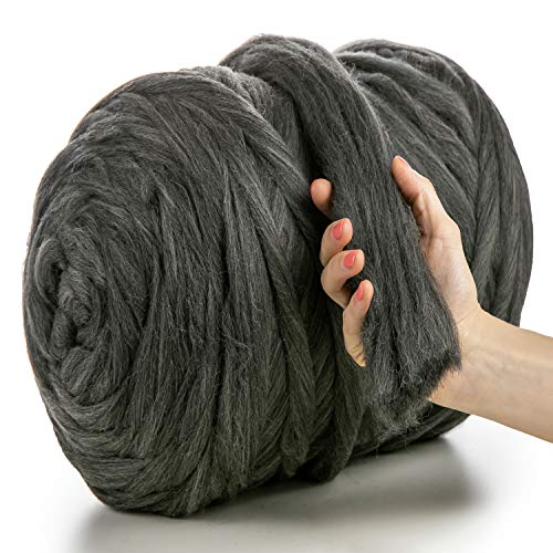 MeriWoolArt® 100% XXL Merino Wolle Garn 4-5 cm Dicke Wolle Garn, Filzwolle Trockenfilzen Nassfilzen, DIY Klobiges Wolle Garn Decke, Decke Baby Wolle, Arm Stricken Decke Garn Dunkelgrau Melange, 100g von MERIWOOLART