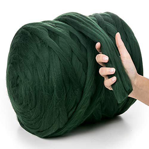 MeriWoolArt® 100% XXL Merino Wolle Garn 4-5 cm Dicke Wolle Garn, Filzwolle Trockenfilzen Nassfilzen, DIY Klobiges Wolle Garn Decke, Decke Baby Wolle, Arm Stricken Decke Garn Dunkelgrün, 100g von MERIWOOLART