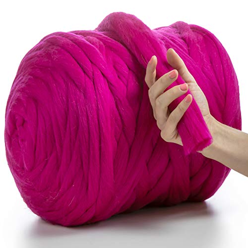 MeriWoolArt® 100% XXL Merino Wolle Garn 4-5 cm Dicke Wolle Garn, Filzwolle Trockenfilzen Nassfilzen, DIY Klobiges Wolle Garn Decke, Decke Baby Wolle, Arm Stricken Decke Garn Dunkelrosa, 25g von MERIWOOLART