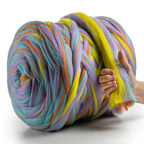 MeriWoolArt® 100% XXL Merino Wolle Garn 4-5 cm Dicke Wolle Garn, Filzwolle Trockenfilzen Nassfilzen, DIY Klobiges Wolle Garn Decke, Decke Baby Wolle, Arm Stricken Decke Garn Einhorn, 100g von MERIWOOLART