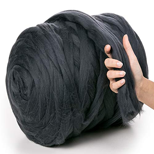 MeriWoolArt® 100% XXL Merino Wolle Garn 4-5 cm Dicke Wolle Garn, Filzwolle Trockenfilzen Nassfilzen, DIY Klobiges Wolle Garn Decke, Decke Baby Wolle, Arm Stricken Decke Garn Graphite, 500g von MERIWOOLART