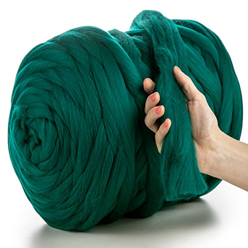 MeriWoolArt® 100% XXL Merino Wolle Garn 4-5 cm Dicke Wolle Garn, Filzwolle Trockenfilzen Nassfilzen, DIY Klobiges Wolle Garn Decke, Decke Baby Wolle, Arm Stricken Decke Garn Grün, 100g von MERIWOOLART