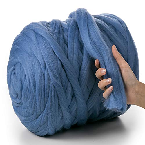 MeriWoolArt® 100% XXL Merino Wolle Garn 4-5 cm Dicke Wolle Garn, Filzwolle Trockenfilzen Nassfilzen, DIY Klobiges Wolle Garn Decke, Decke Baby Wolle, Arm Stricken Decke Garn Hellblau, 100g von MERIWOOLART