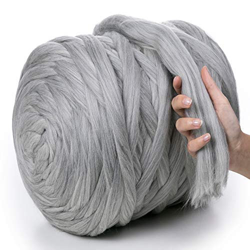 MeriWoolArt® 100% XXL Merino Wolle Garn 4-5 cm Dicke Wolle Garn, Filzwolle Trockenfilzen Nassfilzen, DIY Klobiges Wolle Garn Decke, Decke Baby Wolle, Arm Stricken Decke Garn Hellgrau Melange, 100g von MERIWOOLART