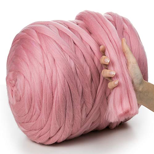 MeriWoolArt® 100% XXL Merino Wolle Garn 4-5 cm Dicke Wolle Garn, Filzwolle Trockenfilzen Nassfilzen, DIY Klobiges Wolle Garn Decke, Decke Baby Wolle, Arm Stricken Decke Garn Hellpink, 100g von MERIWOOLART