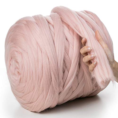 MeriWoolArt® 100% XXL Merino Wolle Garn 4-5 cm Dicke Wolle Garn, Filzwolle Trockenfilzen Nassfilzen, DIY Klobiges Wolle Garn Decke, Decke Baby Wolle, Arm Stricken Decke Garn Hellrosa, 100g von MERIWOOLART