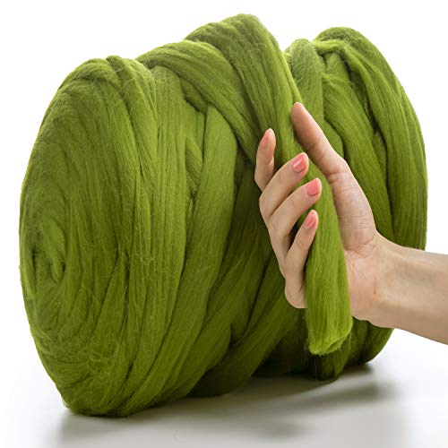 MeriWoolArt® 100% XXL Merino Wolle Garn 4-5 cm Dicke Wolle Garn, Filzwolle Trockenfilzen Nassfilzen, DIY Klobiges Wolle Garn Decke, Decke Baby Wolle, Arm Stricken Decke Garn Limette, 100g von MERIWOOLART