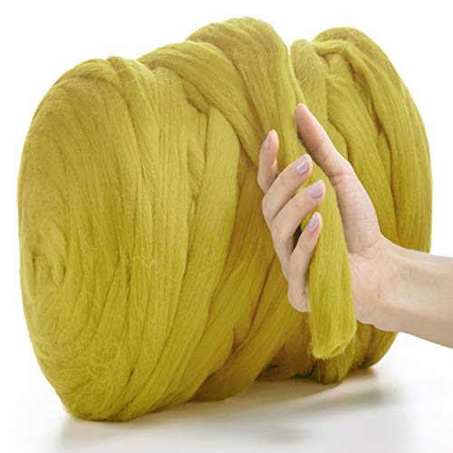 MeriWoolArt® 100% XXL Merino Wolle Garn 4-5 cm Dicke Wolle Garn, Filzwolle Trockenfilzen Nassfilzen, DIY Klobiges Wolle Garn Decke, Decke Baby Wolle, Arm Stricken Decke Garn Oliv, 100g von MERIWOOLART