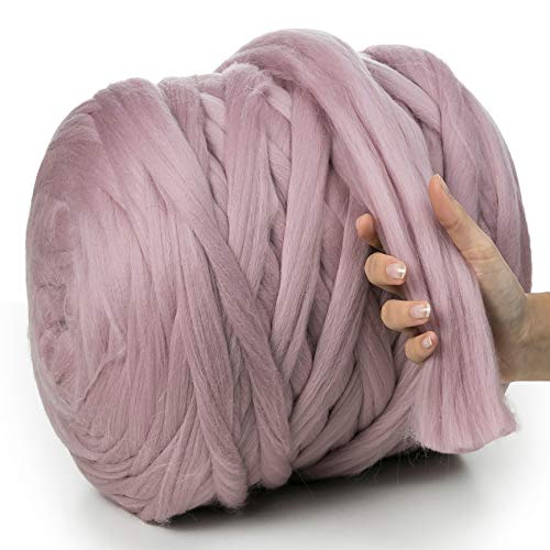 MeriWoolArt® 100% XXL Merino Wolle Garn 4-5 cm Dicke Wolle Garn, Filzwolle Trockenfilzen Nassfilzen, DIY Klobiges Wolle Garn Decke, Decke Baby Wolle, Arm Stricken Decke Garn Powder Pink, 500g von MERIWOOLART