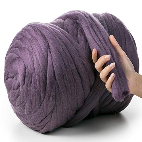 MeriWoolArt® 100% XXL Merino Wolle Garn 4-5 cm Dicke Wolle Garn, Filzwolle Trockenfilzen Nassfilzen, DIY Klobiges Wolle Garn Decke, Decke Baby Wolle, Arm Stricken Decke Garn Puderviolett, 25g von MERIWOOLART