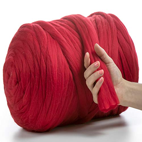 MeriWoolArt® 100% XXL Merino Wolle Garn 4-5 cm Dicke Wolle Garn, Filzwolle Trockenfilzen Nassfilzen, DIY Klobiges Wolle Garn Decke, Decke Baby Wolle, Arm Stricken Decke Garn Rot, 100g von MERIWOOLART