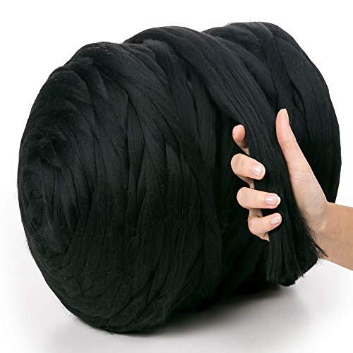 MeriWoolArt® 100% XXL Merino Wolle Garn 4-5 cm Dicke Wolle Garn, Filzwolle Trockenfilzen Nassfilzen, DIY Klobiges Wolle Garn Decke, Decke Baby Wolle, Arm Stricken Decke Garn Schwarz, 100g von MERIWOOLART