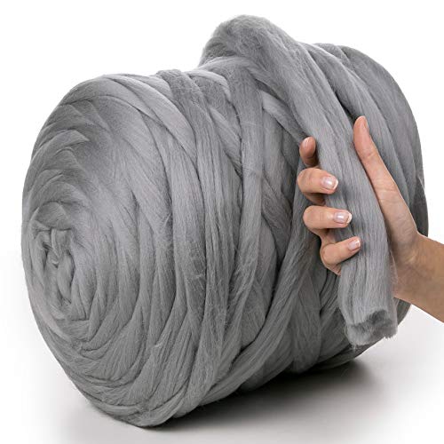 MeriWoolArt® 100% XXL Merino Wolle Garn 4-5 cm Dicke Wolle Garn, Filzwolle Trockenfilzen Nassfilzen, DIY Klobiges Wolle Garn Decke, Decke Baby Wolle, Arm Stricken Decke Garn Stahl, 100g von MERIWOOLART