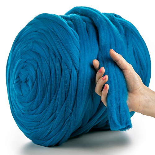 MeriWoolArt® 100% XXL Merino Wolle Garn 4-5 cm Dicke Wolle Garn, Filzwolle Trockenfilzen Nassfilzen, DIY Klobiges Wolle Garn Decke, Decke Baby Wolle, Arm Stricken Decke Garn Türkis, 100g von MERIWOOLART