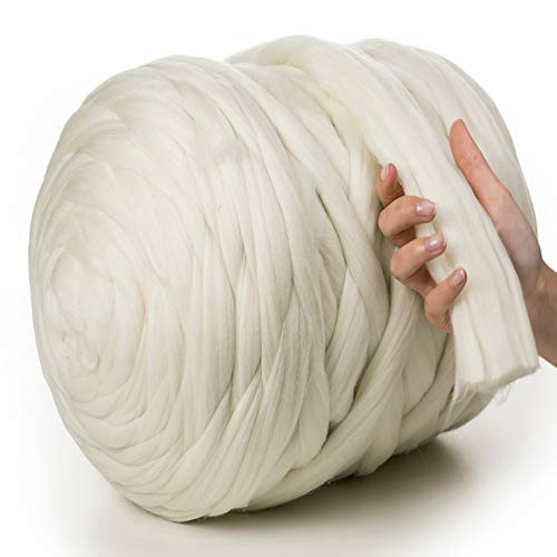 MeriWoolArt® 100% XXL Merino Wolle Garn 4-5 cm Dicke Wolle Garn, Filzwolle Trockenfilzen Nassfilzen, DIY Klobiges Wolle Garn Decke, Decke Baby Wolle, Arm Stricken Decke Garn Weiß, 500g von MERIWOOLART