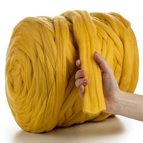 MeriWoolArt® 100% XXL Merino Wolle Garn 4-5 cm Dicke Wolle Garn, Filzwolle Trockenfilzen Nassfilzen, DIY Klobiges Wolle Garn Decke, Decke Baby Wolle, Arm Stricken Decke Garn Yellow, 100g von MERIWOOLART