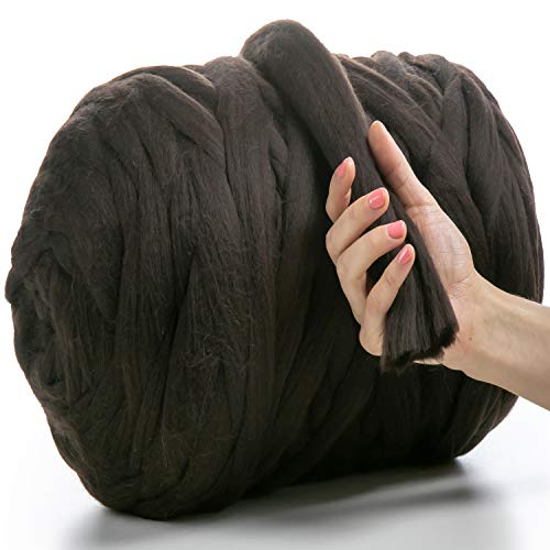 MeriWoolArt® 100% XXL Merino Wolle Garn 4-5cm Dicke Wolle Garn, Filzwolle Trockenfilzen Nassfilzen, DIY Wolle Garn Decke, Decke Baby Wolle, Arm Stricken Decke Garn Braun, 1Kg von MERIWOOLART