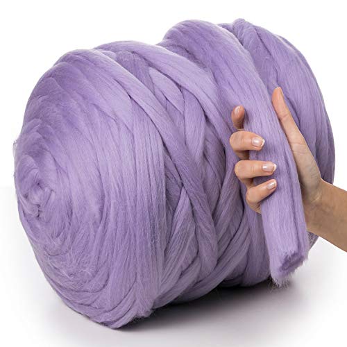 MeriWoolArt® 100% XXL Merino Wolle Garn 4-5cm Dicke Wolle Garn, Filzwolle Trockenfilzen Nassfilzen, DIY Wolle Garn Decke, Decke Baby Wolle, Arm Stricken Decke Garn Lavendel, 1Kg von MERIWOOLART