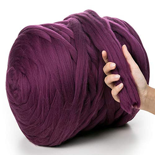 MeriWoolArt® 100% XXL Merino Wolle Garn 4-5cm Dicke Wolle Garn, Filzwolle Trockenfilzen Nassfilzen, DIY Wolle Garn Decke, Decke Baby Wolle, Arm Stricken Decke Garn Lila, 1Kg von MERIWOOLART