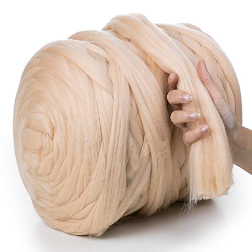 MeriWoolArt® 100% XXL Merino Wolle Garn 4-5cm Dicke Wolle Garn, Filzwolle Trockenfilzen Nassfilzen, DIY Wolle Garn Decke, Decke Baby Wolle, Arm Stricken Decke Garn Nude, 4,6Kg von MERIWOOLART