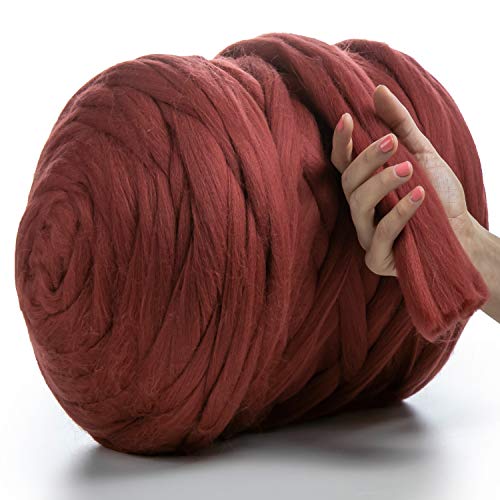 MeriWoolArt® 100% XXL Merino Wolle Garn 4-5cm Dicke Wolle Garn, Filzwolle Trockenfilzen Nassfilzen, DIY Wolle Garn Decke, Decke Baby Wolle, Arm Stricken Decke Garn Terra, 1Kg von MERIWOOLART