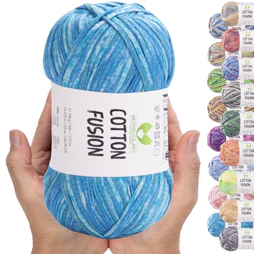 MeriWoolArt® Baumwollgarn - 100% Baumwolle garn, Multicolor Textile Garn, DK & Super Light, 100g Knäuel, Ideal zum Stricken, Häkeln & Sommeraccessoires von MERIWOOLART