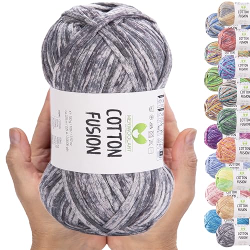 MeriWoolArt® Baumwollgarn - 100% Baumwolle garn, Multicolor Textile Garn, DK & Super Light, 100g Knäuel, Ideal zum Stricken, Häkeln & Sommeraccessoires von MERIWOOLART