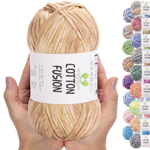 MeriWoolArt® Baumwollgarn - 100% Baumwolle garn, Multicolor Textile Garn, DK & Super Light, 100g Knäuel, Ideal zum Stricken, Häkeln & Sommeraccessoires von MERIWOOLART