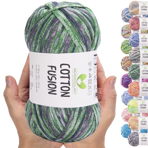 MeriWoolArt® Baumwollgarn - 100% Baumwolle garn, Multicolor Textile Garn, DK & Super Light, 100g Knäuel, Ideal zum Stricken, Häkeln & Sommeraccessoires von MERIWOOLART