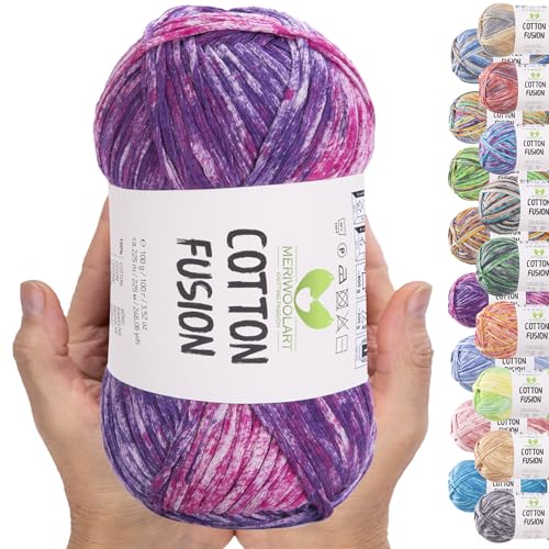 MeriWoolArt® Baumwollgarn - 100% Baumwolle garn, Multicolor Textile Garn, DK & Super Light, 100g Knäuel, Ideal zum Stricken, Häkeln & Sommeraccessoires von MERIWOOLART