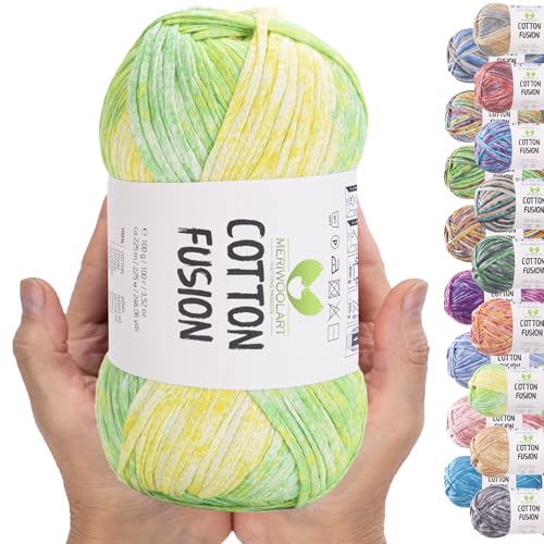 MeriWoolArt® Baumwollgarn - 100% Baumwolle garn, Multicolor Textile Garn, DK & Super Light, 100g Knäuel, Ideal zum Stricken, Häkeln & Sommeraccessoires von MERIWOOLART