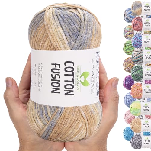 MeriWoolArt® Baumwollgarn - 100% Baumwolle garn, Multicolor Textile Garn, DK & Super Light, 100g Knäuel, Ideal zum Stricken, Häkeln & Sommeraccessoires von MERIWOOLART