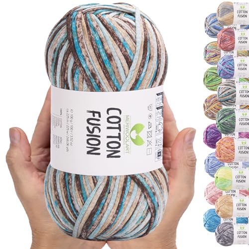 MeriWoolArt® Baumwollgarn - 100% Baumwolle garn, Multicolor Textile Garn, DK & Super Light, 100g Knäuel, Ideal zum Stricken, Häkeln & Sommeraccessoires von MERIWOOLART