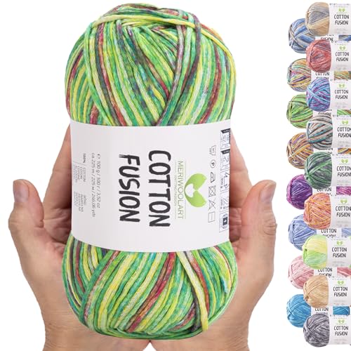 MeriWoolArt® Baumwollgarn - 100% Baumwolle garn, Multicolor Textile Garn, DK & Super Light, 100g Knäuel, Ideal zum Stricken, Häkeln & Sommeraccessoires von MERIWOOLART