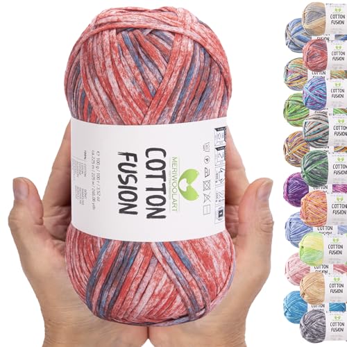 MeriWoolArt® Baumwollgarn - 100% Baumwolle garn, Multicolor Textile Garn, DK & Super Light, 100g Knäuel, Ideal zum Stricken, Häkeln & Sommeraccessoires von MERIWOOLART