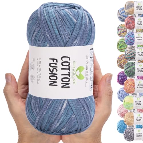 MeriWoolArt® Baumwollgarn - 100% Baumwolle garn, Multicolor Textile Garn, DK & Super Light, 100g Knäuel, Ideal zum Stricken, Häkeln & Sommeraccessoires von MERIWOOLART