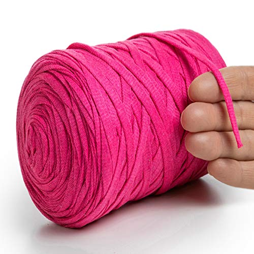 MeriWoolArt® Baumwollgarn Band Rosa - 10mm T-Shirt Band Garn für Stricken, Makramee, Häkeln, Weben, Geschenkband - 150 m Baumwollband (Neon Rosa) von MERIWOOLART