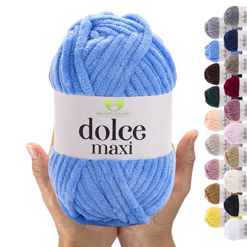 MeriWoolArt® Chenille Wolle Garn zum Stricken und Häkeln Dunkelblau - 200 g und 70 m Samt-Wolle - 100% Flauschige Polyester Strickgarn für Amigurumi, Kissen, Decken und weiche Kleidung Geschenke von MERIWOOLART