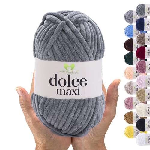 MeriWoolArt® Chenille Wolle Garn zum Stricken und Häkeln Dunkelgrau - 200 g und 70 m Samt-Wolle - 100% Flauschige Polyester Strickgarn für Amigurumi, Kissen, Decken und weiche Kleidung Geschenke von MERIWOOLART