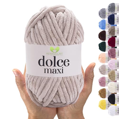 MeriWoolArt® Chenille Wolle Garn zum Stricken und Häkeln Heller Sand - 200 g und 70 m Samt-Wolle - 100% Flauschige Polyester Strickgarn für Amigurumi, Kissen, Decken und weiche Kleidung Geschenke von MERIWOOLART