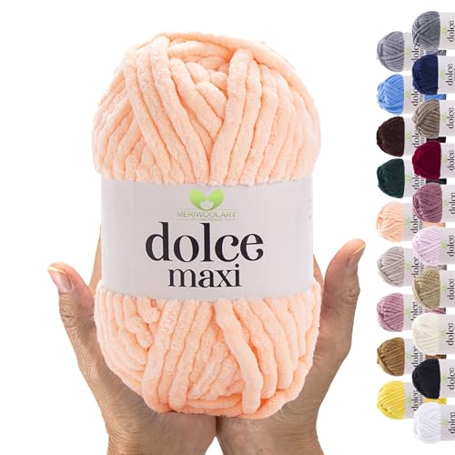 MeriWoolArt® Chenille Wolle Garn zum Stricken und Häkeln Nackt - 200 g und 70 m Samt-Wolle - 100% Flauschige Polyester Strickgarn für Amigurumi, Kissen, Decken und weiche Kleidung Geschenke von MERIWOOLART